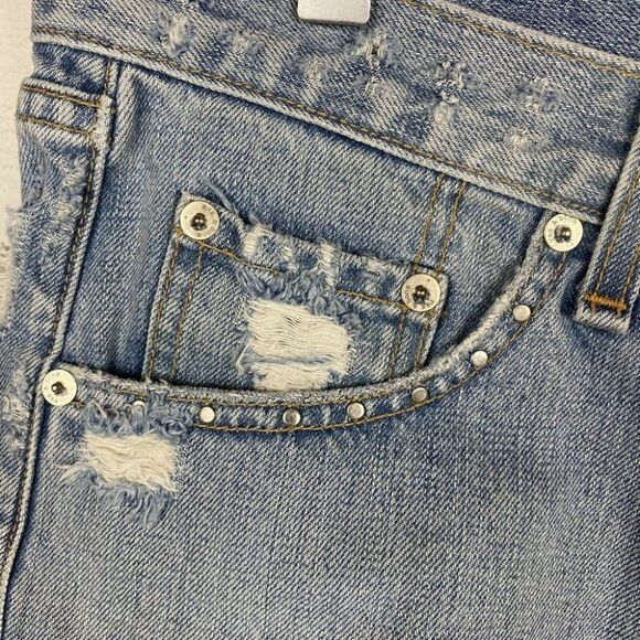 Rag & Bone Shorts 26 Womens Studded Avenida Boyfriend Blue Denim Distressed - Picture 2 of 10